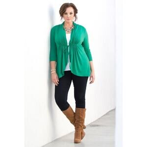 Kiyonna Top Sunset Stroll Bellini Cardigan 1X Kelly Green Tie Front Christmas